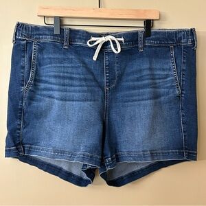 Torrid Blue Mid-Rise Knit Denim Jean Shorts with Drawstring XXL 18-20